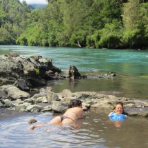 Three girls enjoying the warm water